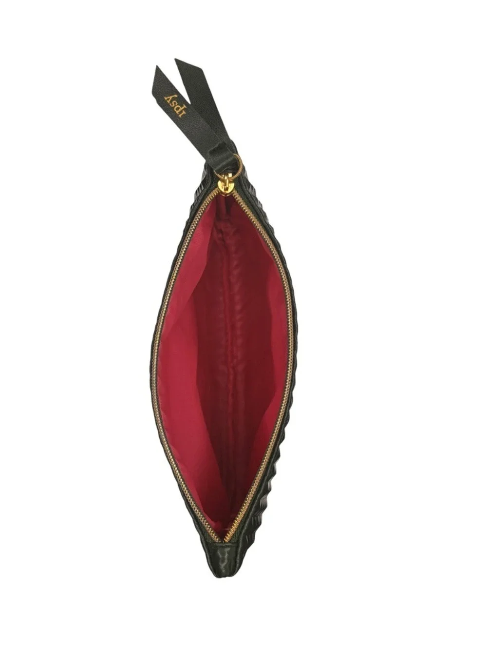 Olive Green Textured Pyramid Pouch with Gold Detail